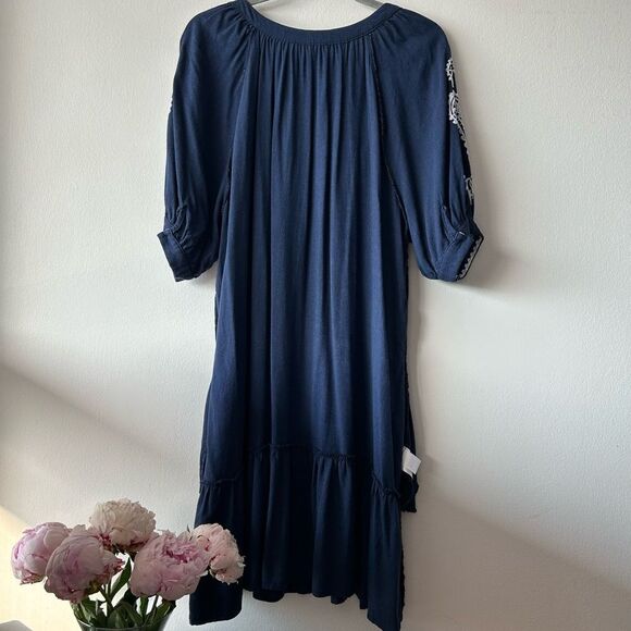 TRIBAL Notch Neck Embroidered Dress in navy blue - Picture 9 of 14